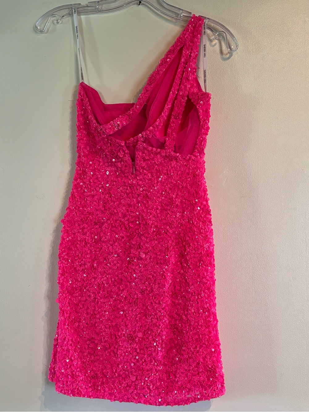 Sherri Hill Neon Pink One-Shoulder Dress - Picture 4 of 13
